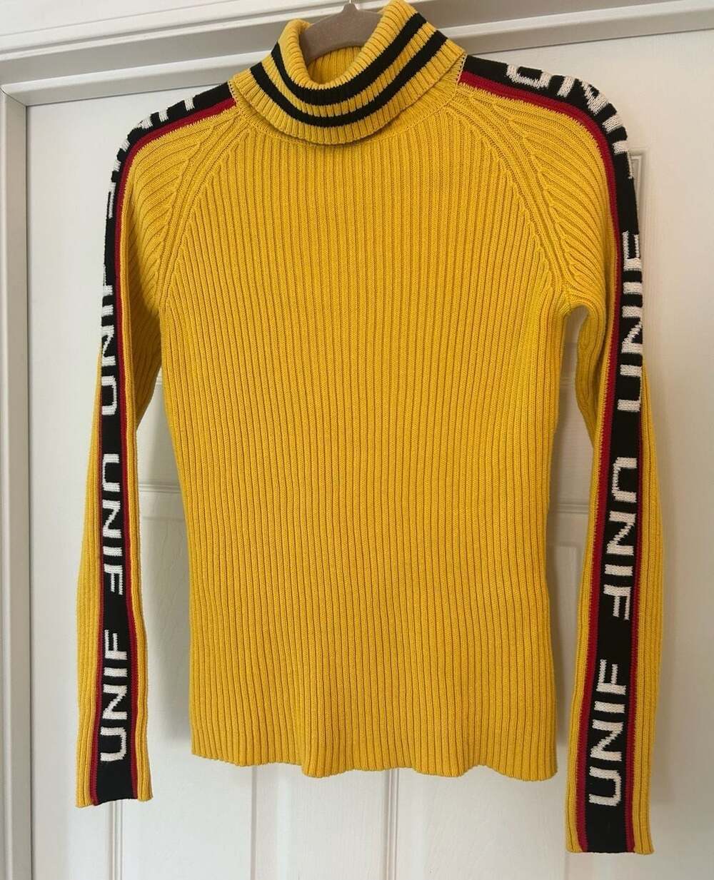 UNIF Badsport Yellow Mock Neck Ribbed Knit Sweater Medium